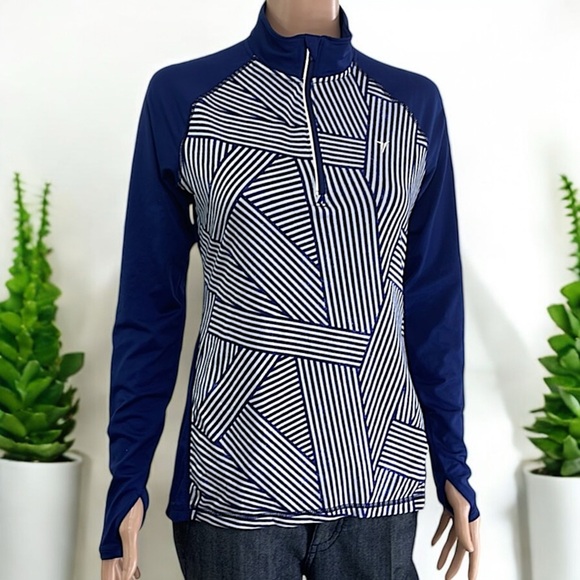 Old Navy Active Blue & White Stripe Active Go-Dry 3/4 Zip Up Pullover - Picture 3 of 16